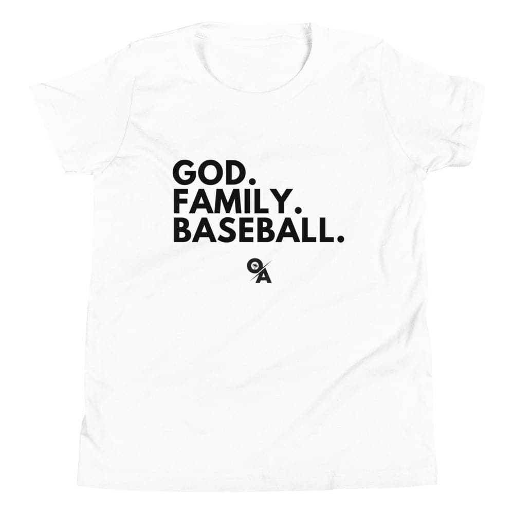 Youth God. Family. Baseball. Navy Blue T-Shirt Large / Youth